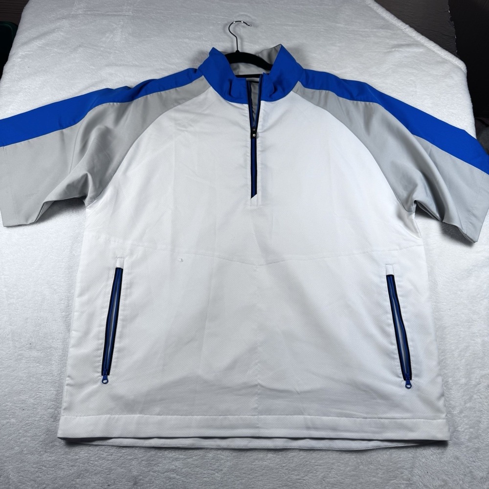 FootJoy FJ Golf Pullover 1/4 Zip Short Sleeve White Blue‎ Mens L